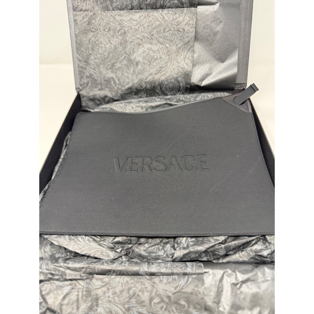 Versace Black Neoprene Wristlet Clutch Bag Embossed Logo with Box Luxury Pouch